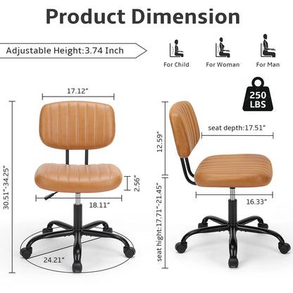 SWEETCRISPY PU Leather Low Back Task Chair with cushioned seat, ergonomic comfort, adjustable height (feature callout)