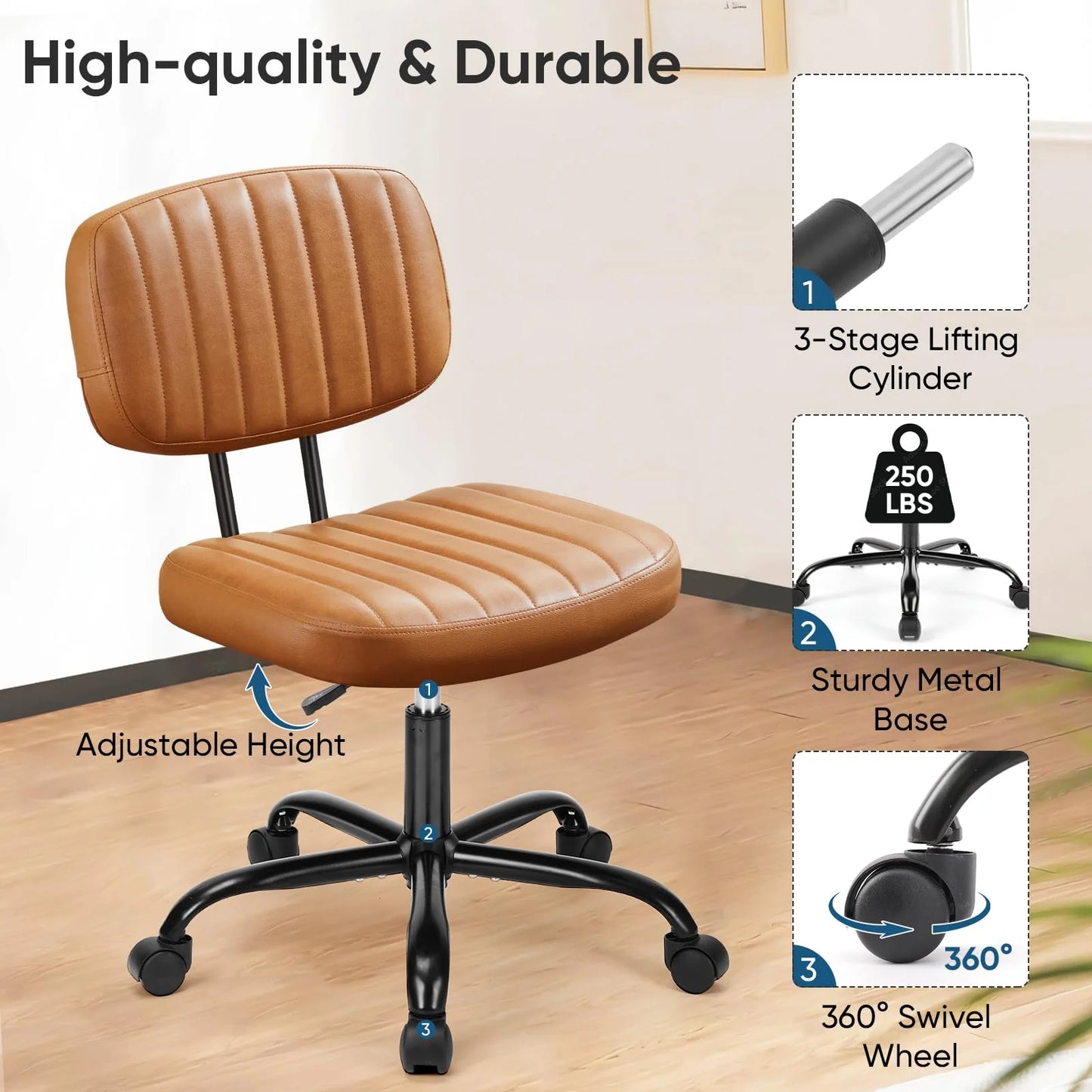 SWEETCRISPY PU Leather Low Back Task Chair with high-density foam cushion and vertical air pattern; adjustable height.