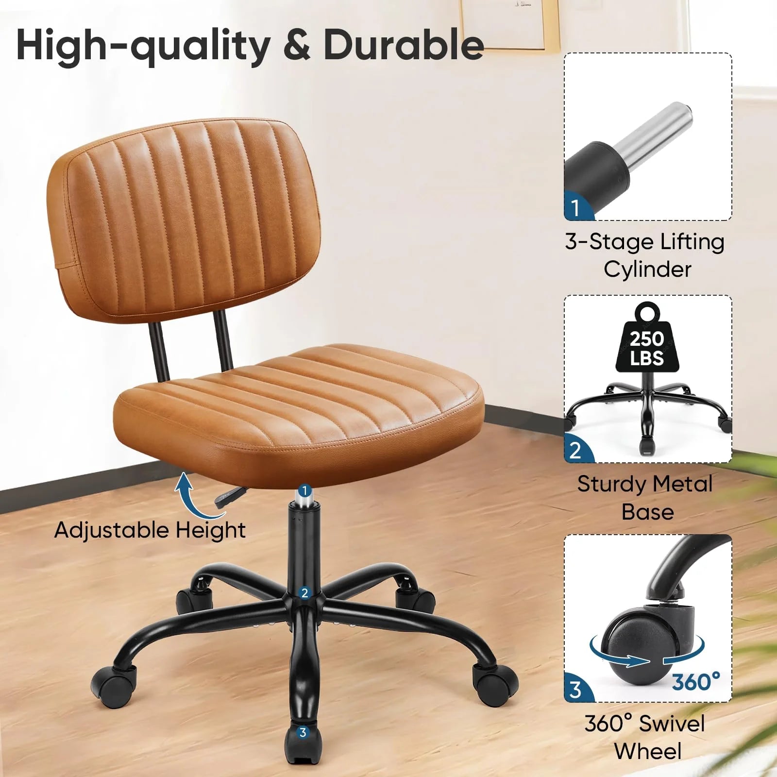 SWEETCRISPY PU Leather Low Back Task Chair with high-density foam cushion and vertical air pattern; adjustable height.
