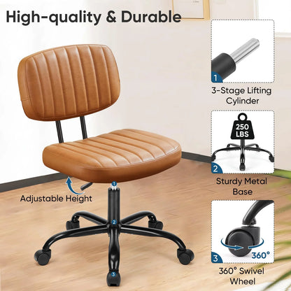 SWEETCRISPY PU Leather Low Back Task Chair with high-density foam cushion and vertical air pattern; adjusta (feature callout)