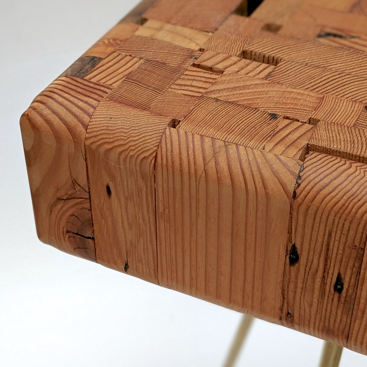 Reclaimed Wood Side Table, Handmade with Brass Hexagon Legs