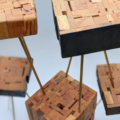 Reclaimed Wood Side Table, Handmade with Brass Hexagon Legs