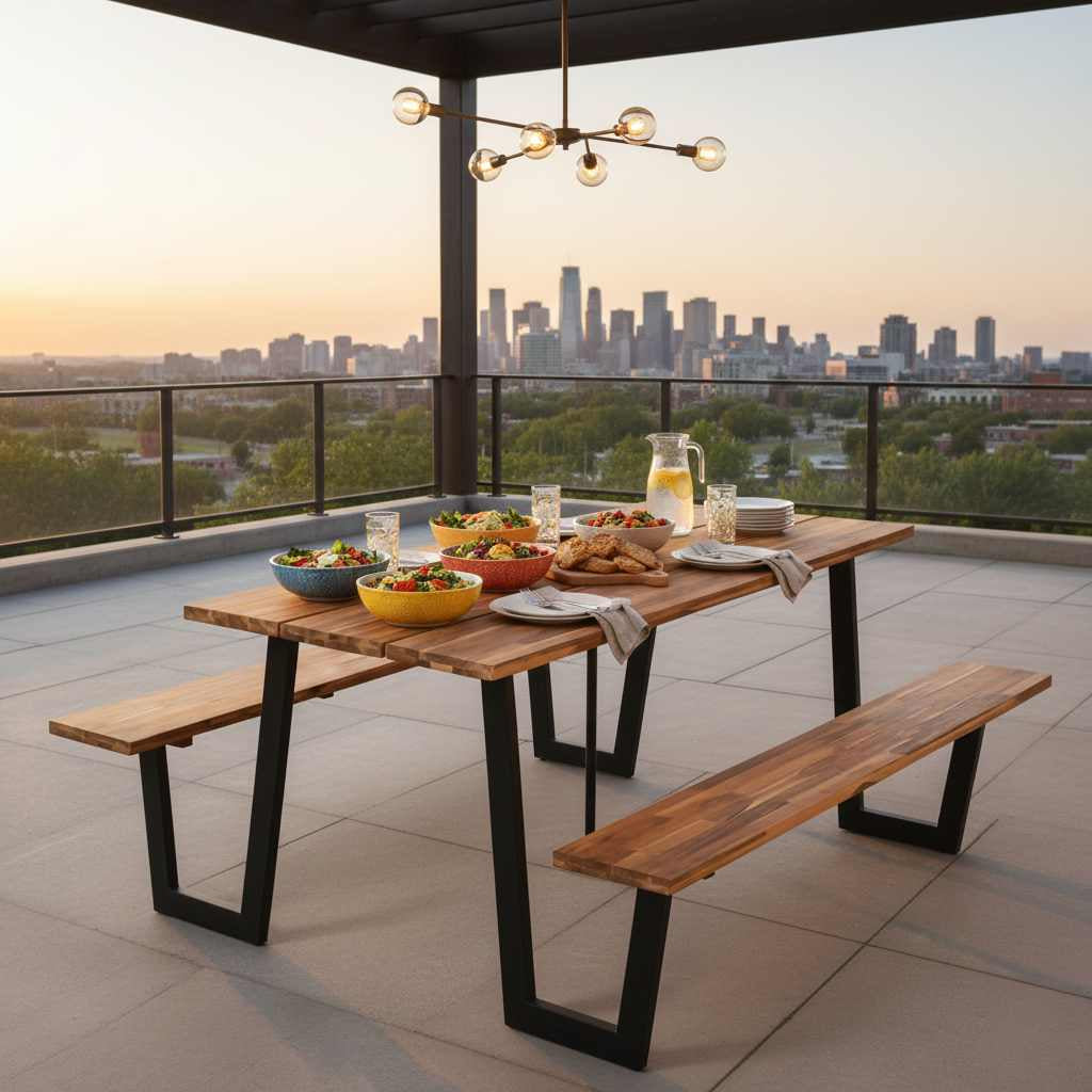 Premium Acacia Wood Picnic Table with 2 benches for outdoor dining, natural grain finish.