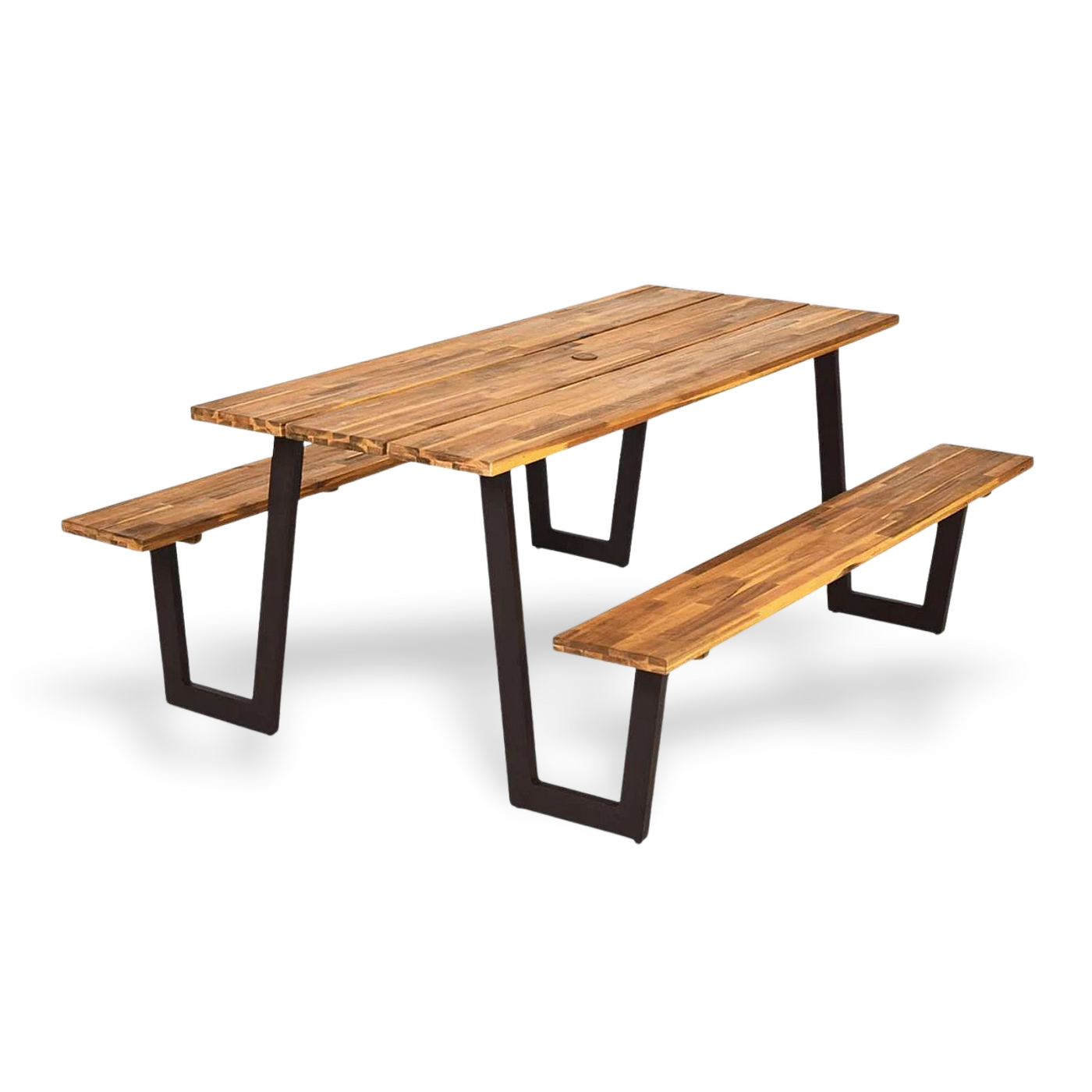 Premium acacia wood picnic table with two benches, natural grain finish, outdoor dining set