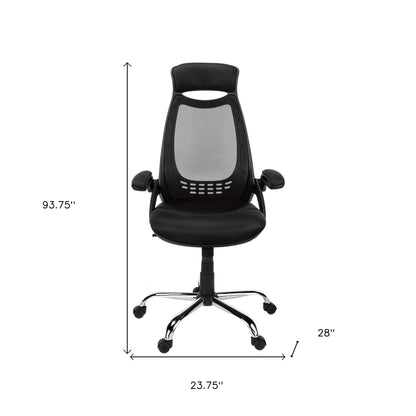 Premium black ergonomic office chair with foam seat, mesh back, adjustable height, durable metal frame (feature callout)