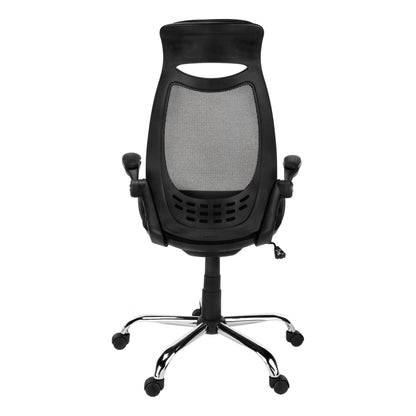 Premium black foam office chair with durable metal frame, ergonomic mesh back, adjustable height and chrome base (plain studio)