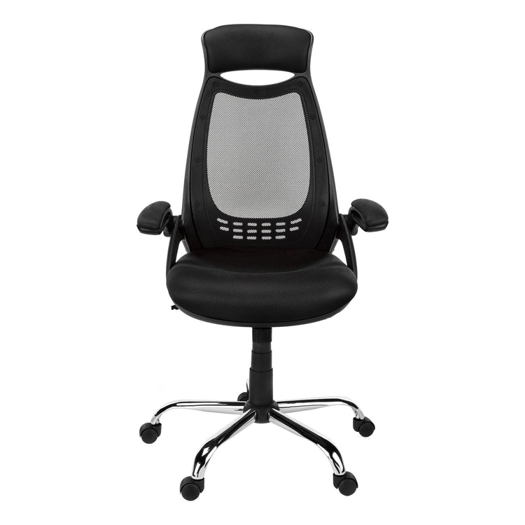 Premium black foam office chair with durable metal frame, mesh back, adjustable height, chrome five‑star base.