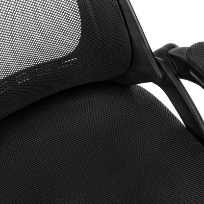 Premium black office chair with mesh back and sturdy metal-inspired frame (close-up detail)