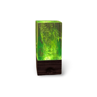 Green glowing rectangular Resin Table Decor Handcrafted Lamp With Warm White Light
