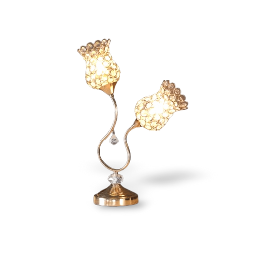 Rose Gold 2 Flower Horn Table Lamp With Ornate Metal