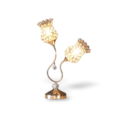 Rose Gold 2 Flower Horn Table Lamp With Ornate Metal