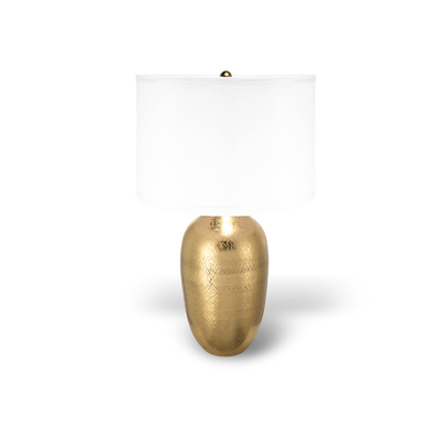 Round Aluminum Table Lamp With White Fabric Shade