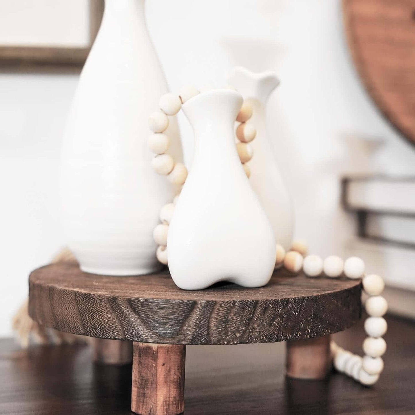 2 - Piece 8.46 Inch Round Wooden Plant Stands
