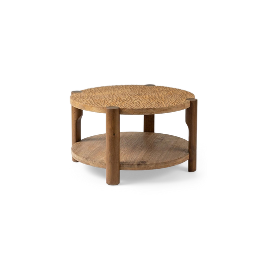 Round solid wood coffee table, rotated view