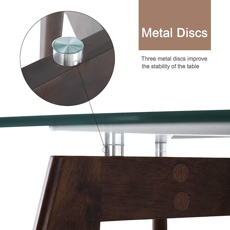 Round tempered glass dining table with 8mm beveled edge on a warm oak tripod base.