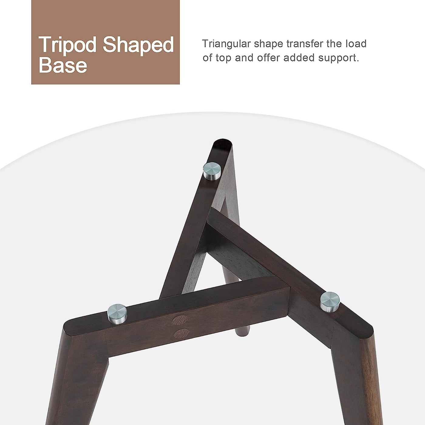 Round tempered glass dining table with 8mm beveled edge on a warm oak tripod base with mid-century silhouette.