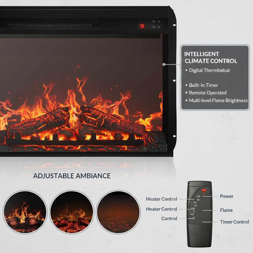 58-Inch Rustic Fireplace TV Stand with built-in electric fireplace and storage for cozy warmth.