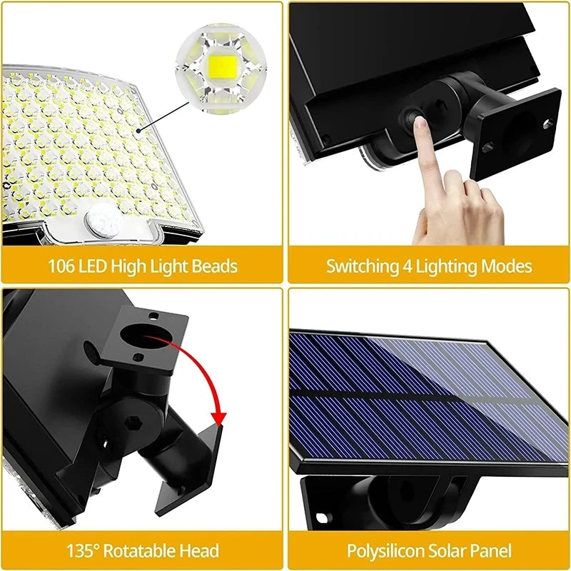 Powerful LED Solar Lamp 4 Working Modes with Motion Sensor Remote Control Floodlight Outdoor Garden Yard Waterproof Wall Light