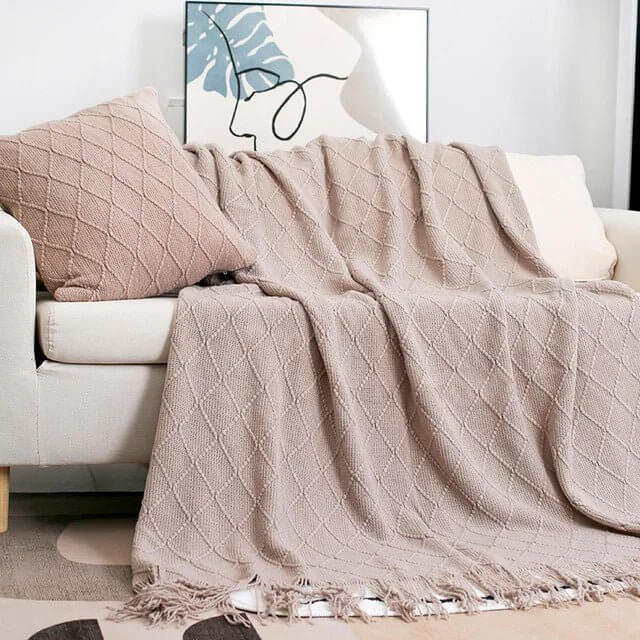 Nordic Knitted Throw Blanket with Tassels