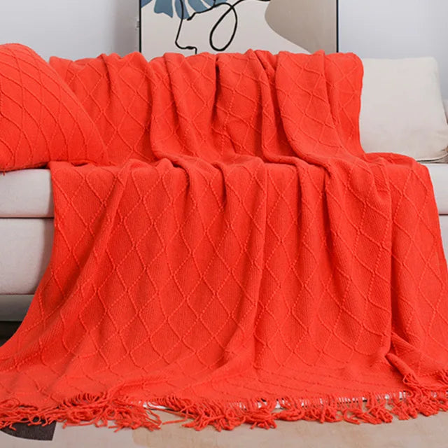 Nordic Knitted Throw Blanket with Tassels