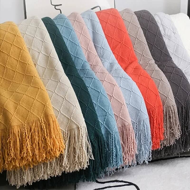 Nordic Knitted Throw Blanket with Tassels