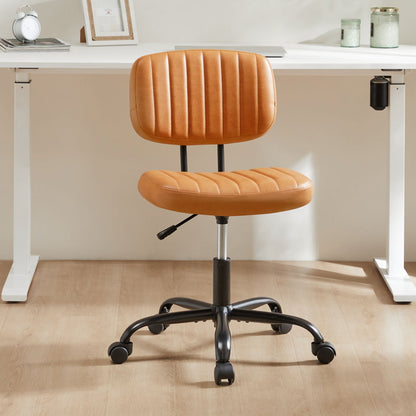 PU leather low-back task chair with cushioned seat, vertically stitched upholstery