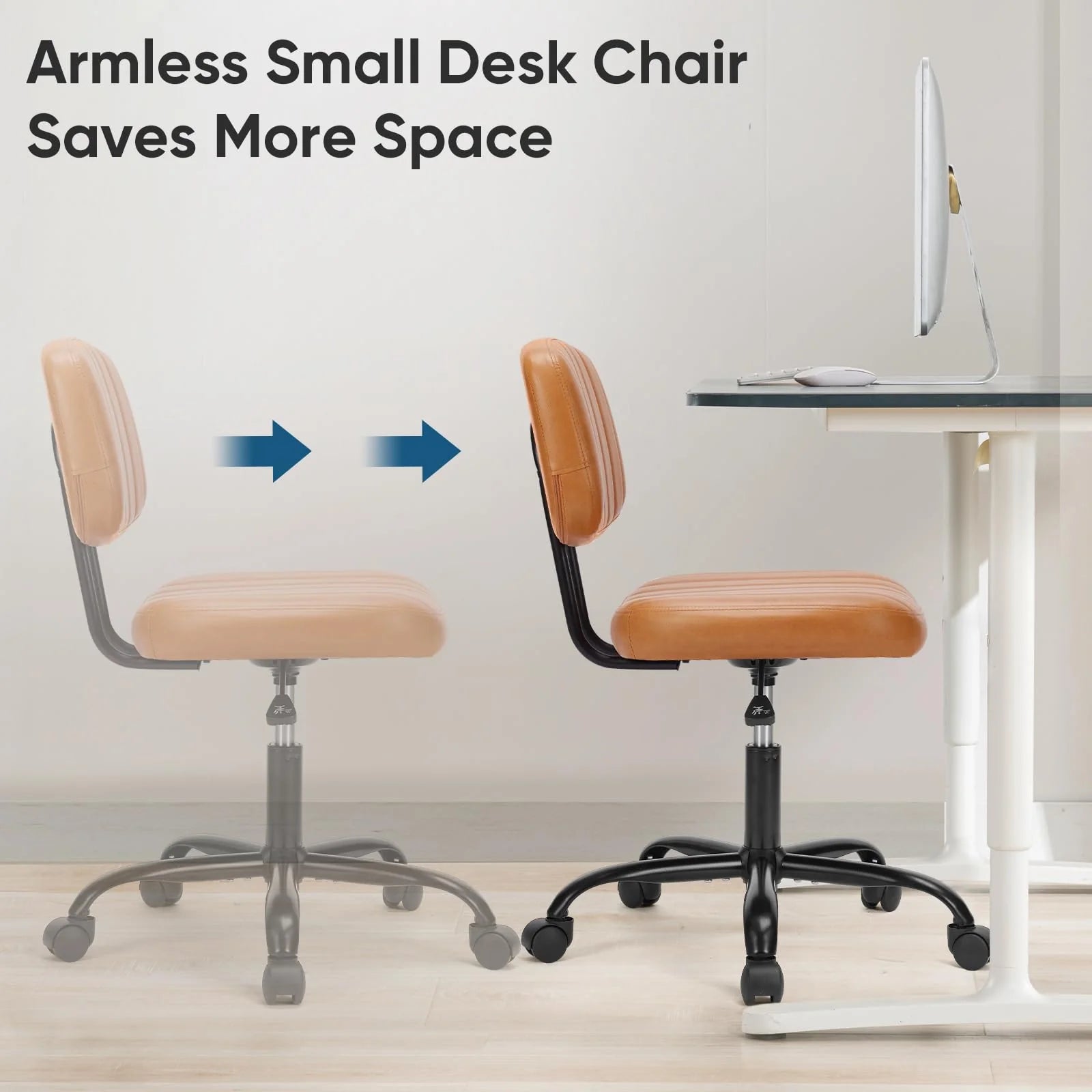 SWEETCRISPY PU Leather Low Back Task Chair with cushioned seat for ergonomic all-day comfort in small-space offices.