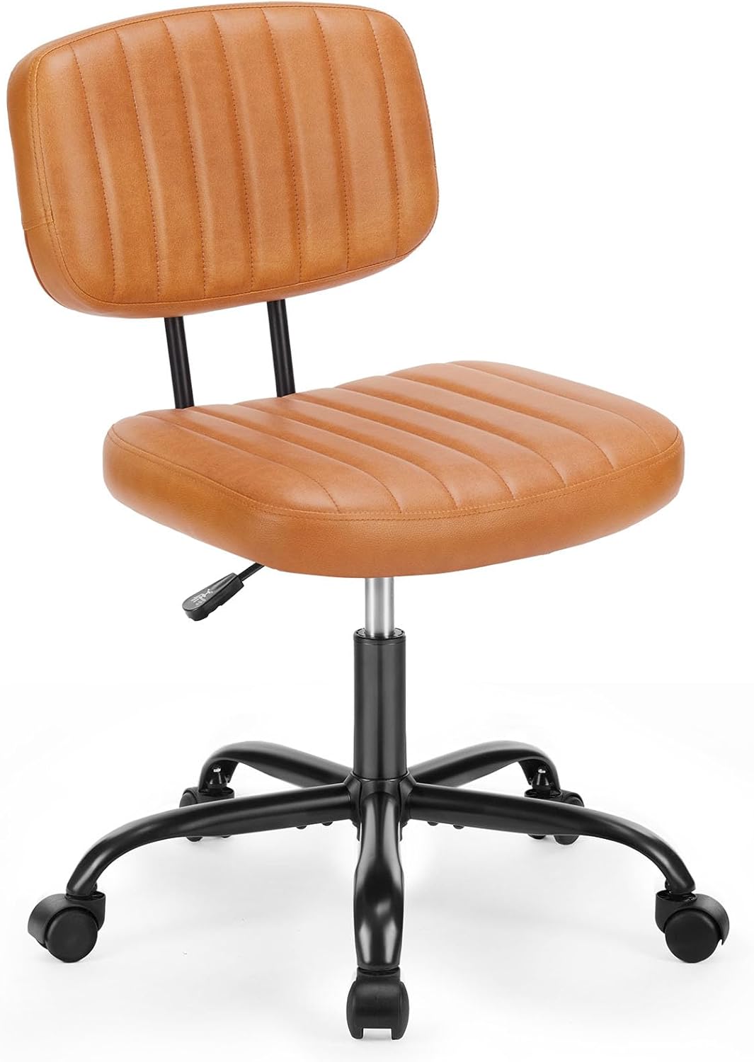 SWEETCRISPY PU Leather Low Back Task Chair with cushioned tan seat and five-star wheeled base.