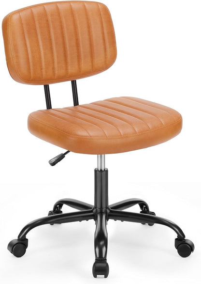 SWEETCRISPY PU Leather Low Back Task Chair with cushioned tan seat and five-star wheeled base (plain studio)