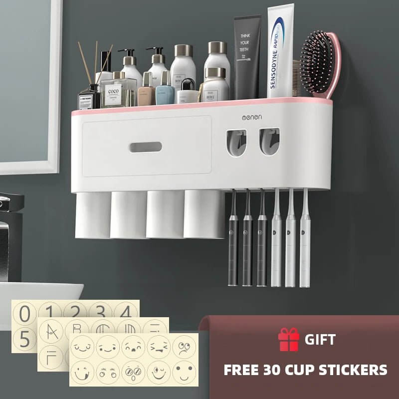 Magnetic Wall - Mounted Toothbrush Holder with Automatic Toothpaste Dispenser