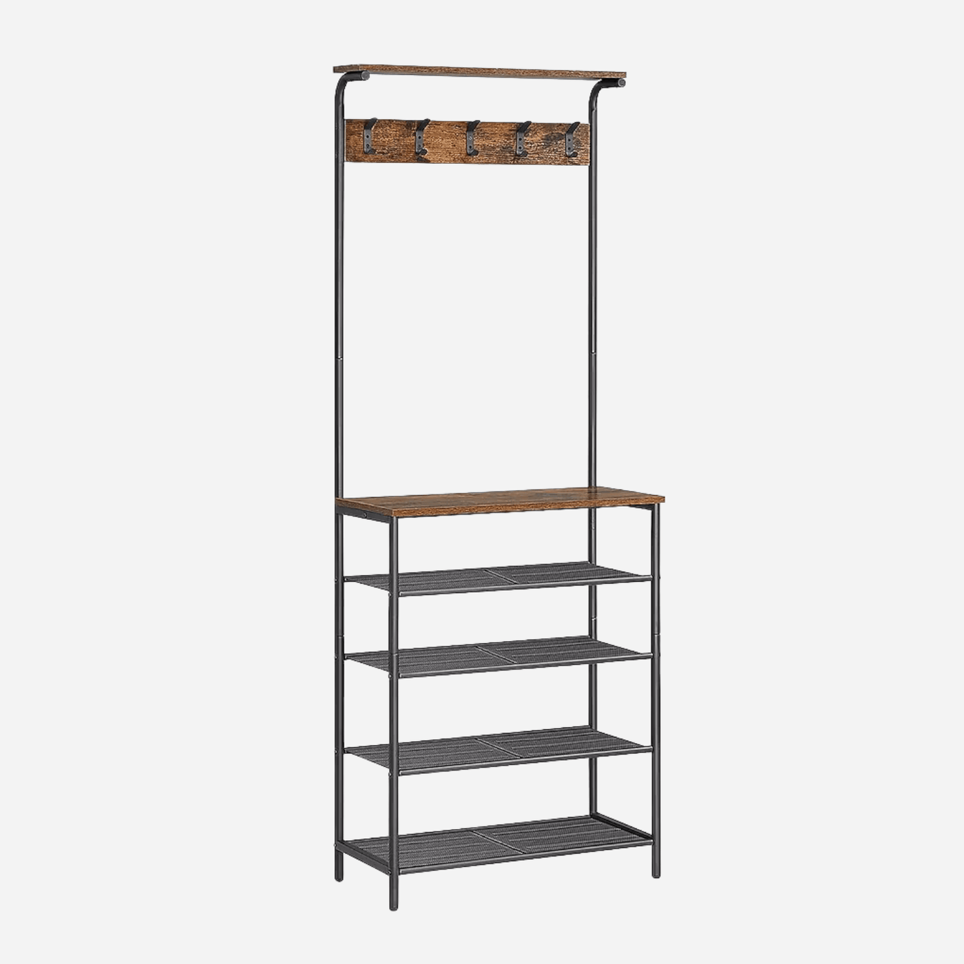 Shelving unit with coat rack on a white background