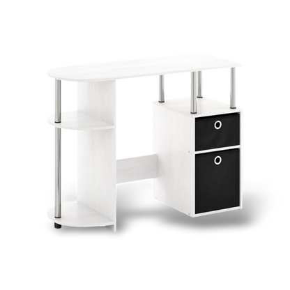 Space-saving desk with bins detail on a #f3f3f3 studio background