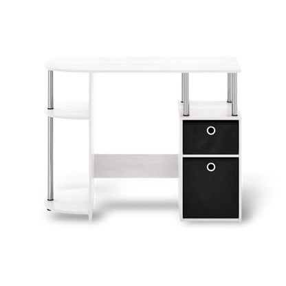White oak computer desk with storage bins on a #f3f3f3 studio background
