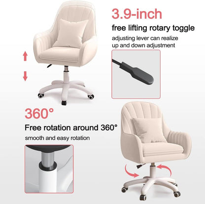 Velvet mid-back office chair with adjustable height, cushioned seat, curved back, 360° swivel (feature callout)