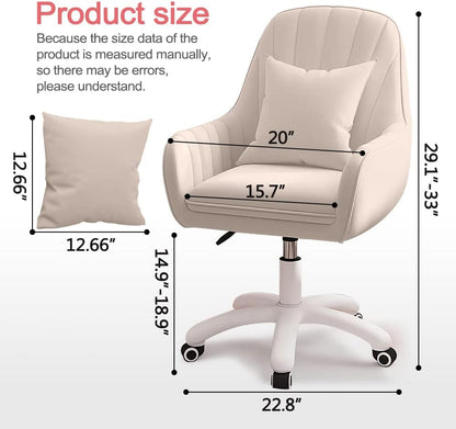 Velvet mid-back office chair with adjustable height, plush cushions, curved back, and wheeled swivel base (feature callout)