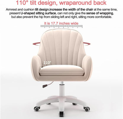 Velvet mid-back office chair with adjustable height, plush velvet upholstery, curved back, cushioned seat (feature callout)