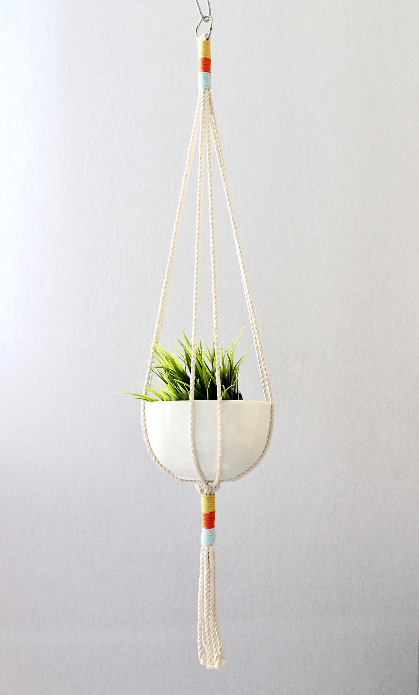 White Macrame Plant Hanger and miixed Colors 
