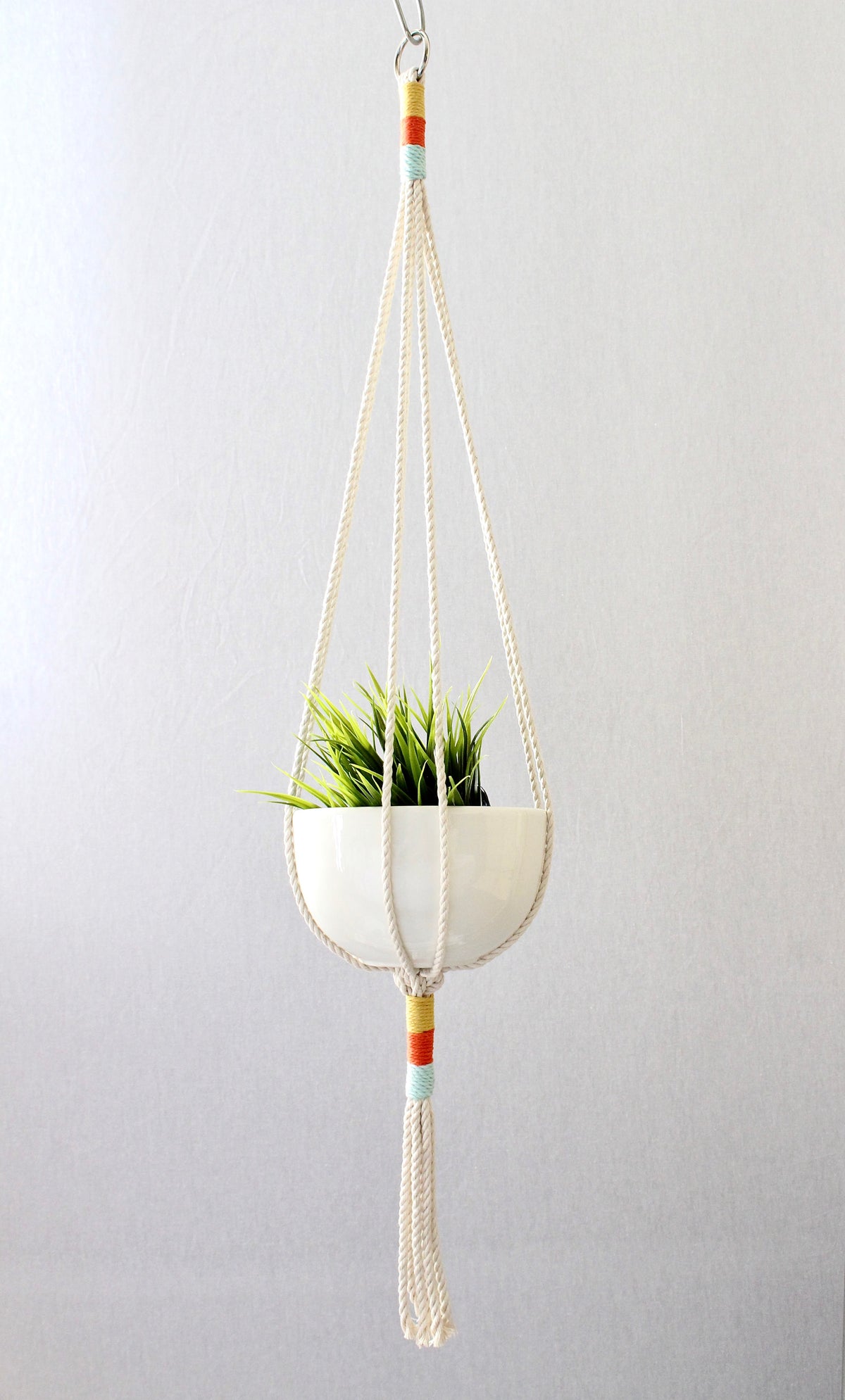 White Macrame Plant Hanger and miixed Colors 