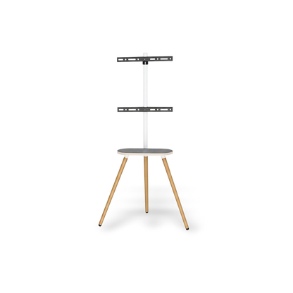 White swivel tripod TV stand, shown against a #f3f3f3 studio backdrop.