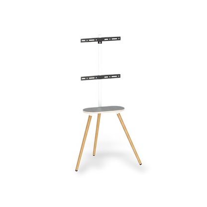 Tripod TV stand with cable management, shown against a #f3f3f3 studio backdrop.