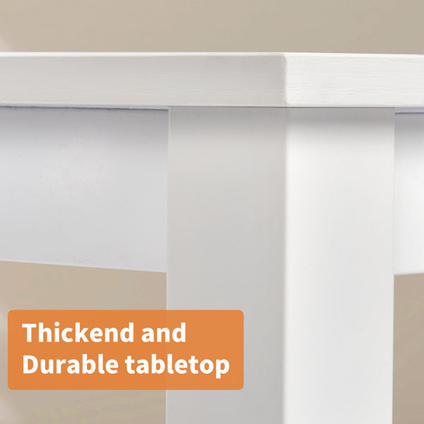 White table with a thickened and durable tabletop label on an orange background
