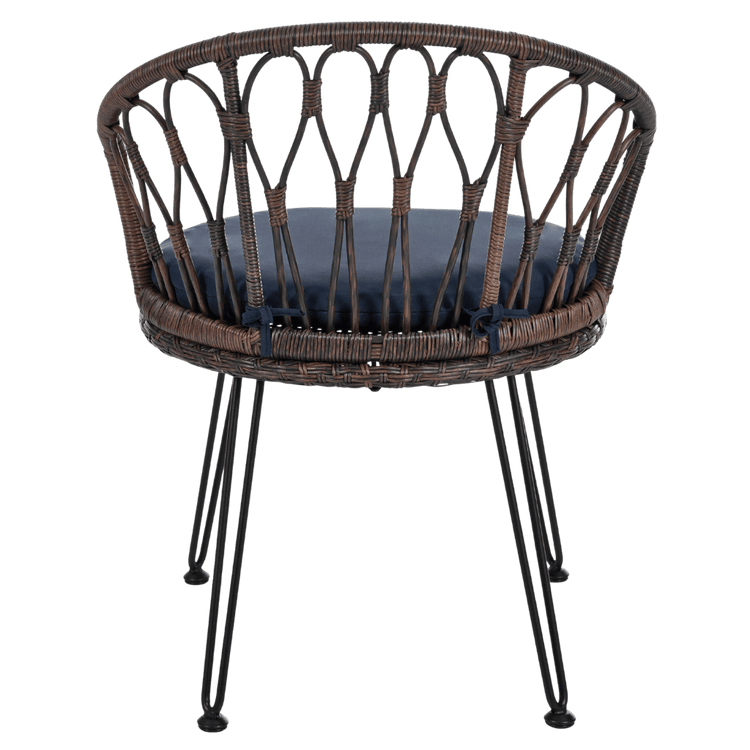 Wicker chair with a dark cushion on a transparent background