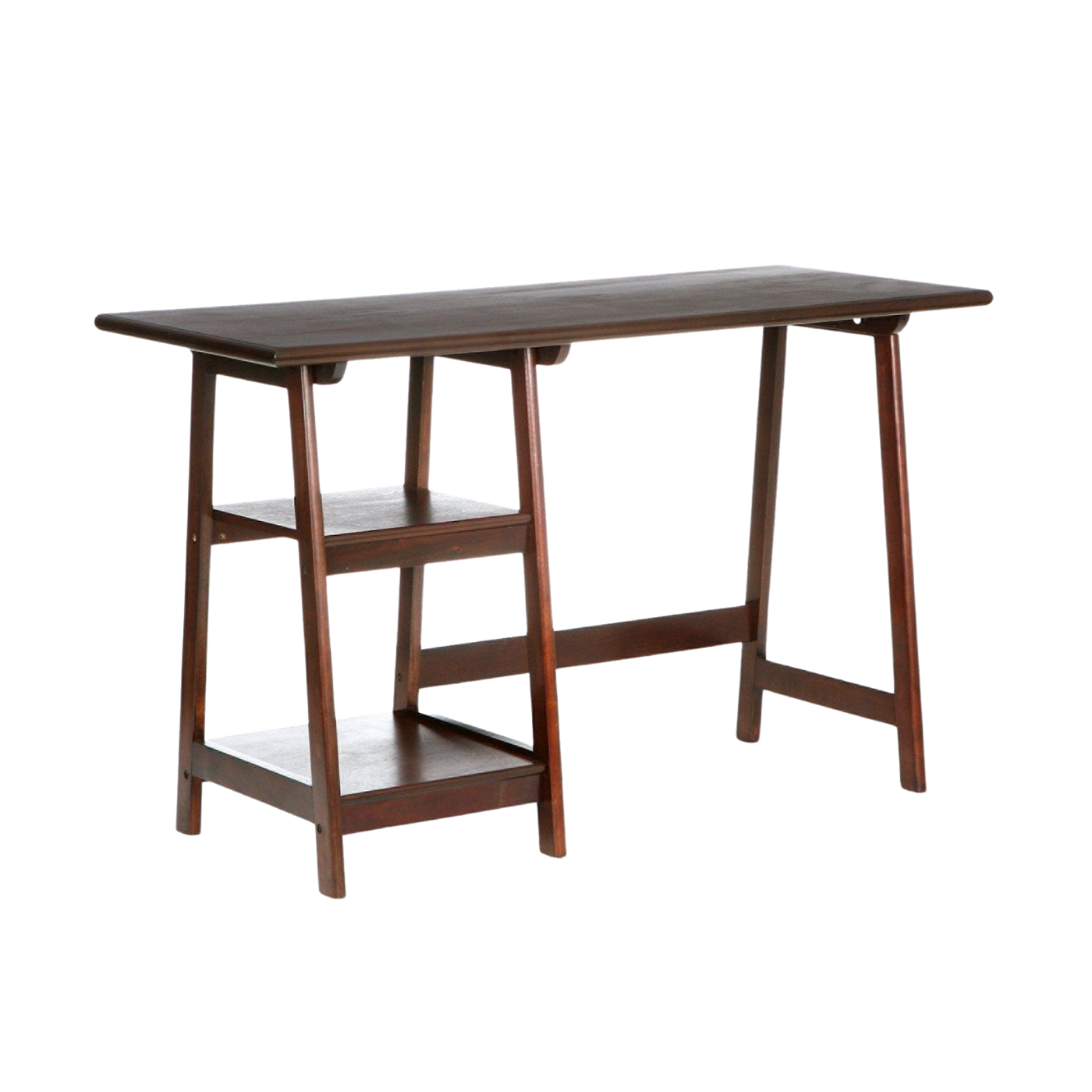 Wooden bar height table with a shelf on a white background