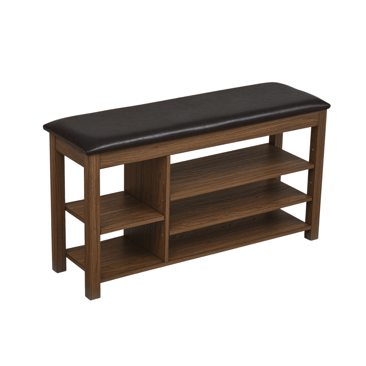 Wooden bench with a brown cushion on a transparent background