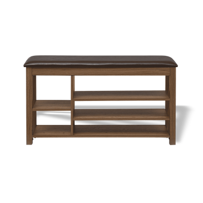 Wooden bench with a leather cushion on a white background