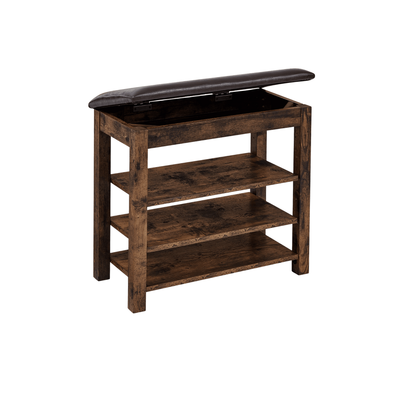 Wooden console table with a black top on a transparent background