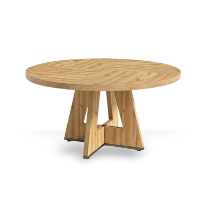 47-inch solid wood round dining table for 4 to 6, sculpted pedestal base
