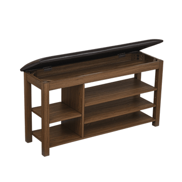 Wooden bench with a leather cushion on a white background