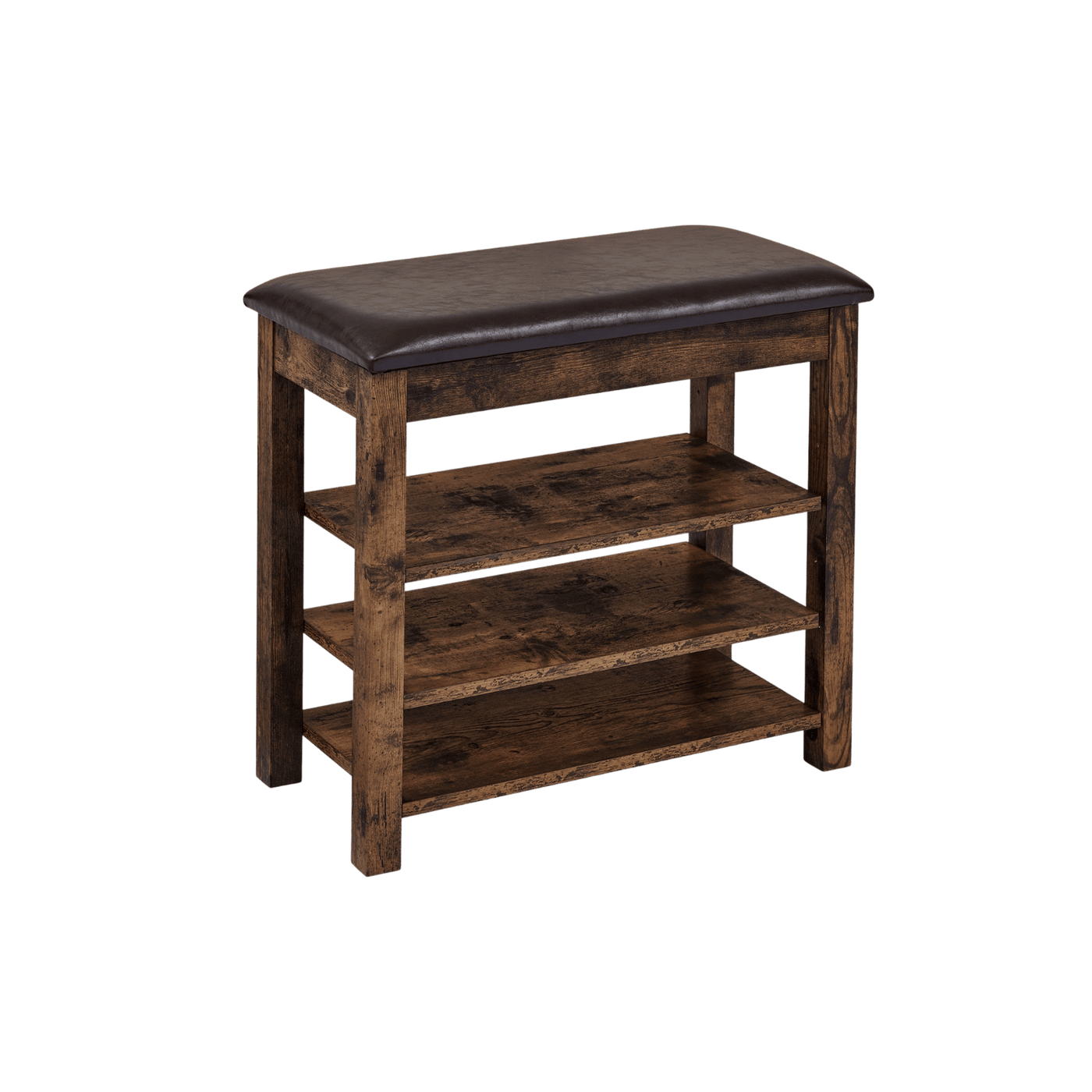 Wooden stool with a cushioned seat on a transparent background