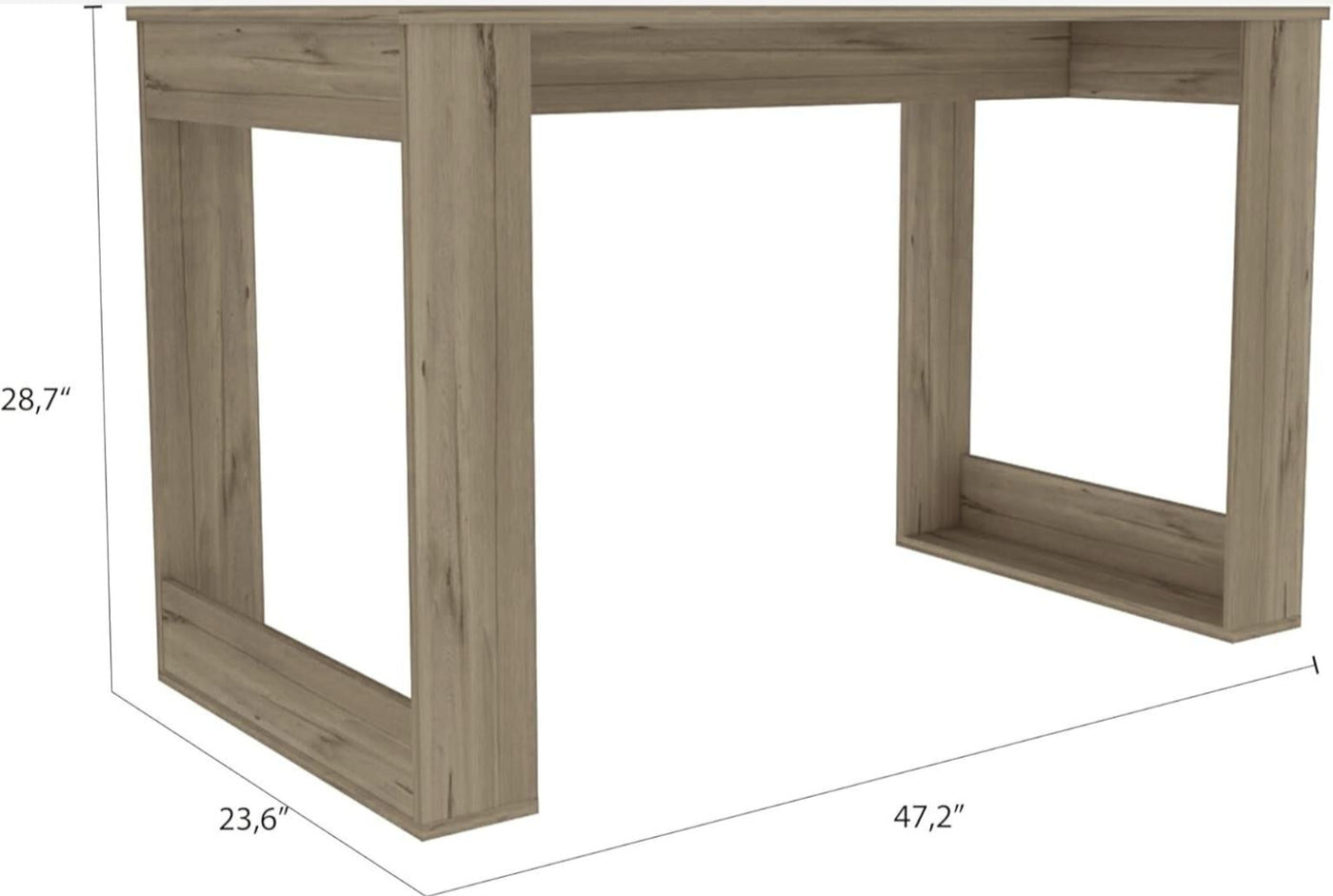 Wooden table with dimensions labeled on a white background